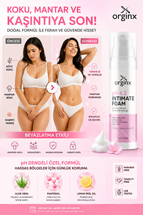 Orginx Çay Ağacı Formüllü Sıkılaştırıcı İntim Köpük – Genital Bölge Koku, Mantar ve Akıntı Karşıtı 150 ml