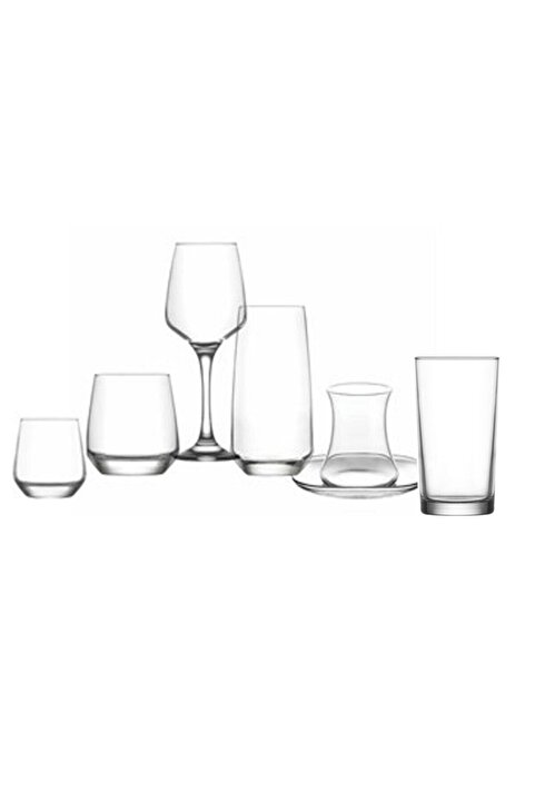 LAV Lal Cam Çeyiz Seti 42'li (6 Çay Tabağı, Bardağı, 6 Kadeh, 6 Meşrubat, 6 Viski, 6 Su, 6 Likör Bardağı)