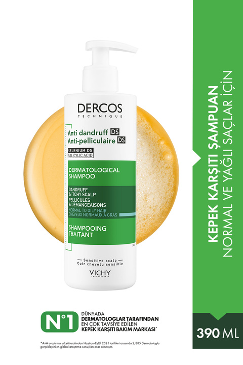 Vichy Dercos Anti Dandruff Normal ve Yağlı Saçlar İçin Kepeklenmeye Karşı Etkili Bakım Şampuanı 390 ml