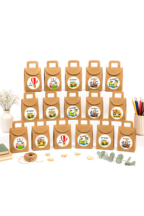 repro design 10x15 cm Kraft Karne Hediyelik Kutu Seti 20’li | İyi Tatiller Stickerlı