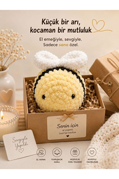 EL İŞİ Dev Amigurumi Arı Puf Oyuncak