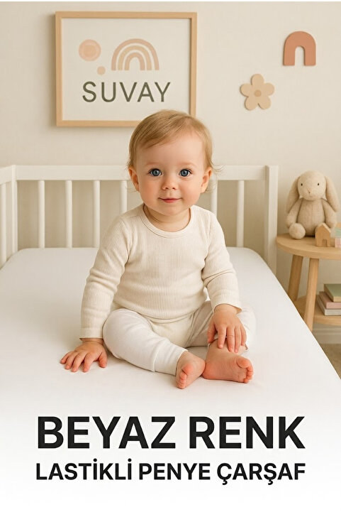 SUVAY Beyaz Bebek Lastikli Çarşaf %100 Pamuklu Penye Park Yatak|60x120|70x110|70x120|70x130|70x140|80x130