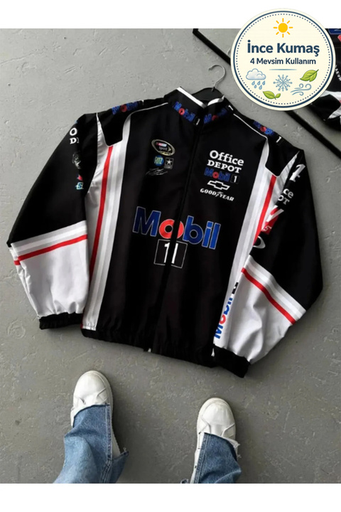 Lushen Siyah Beyaz Unisex Motorcu Yağmurluk Rüzgarlık İnce Ceket