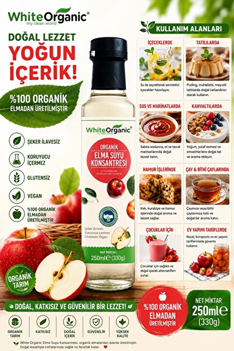 White Organic Organik Elma Suyu Konsantresi 330 Gr Glütensiz Vegan