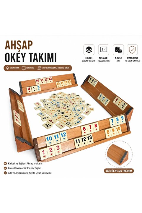 Altun Ahşap Büyük Boy Cilalı Okey Takımı Kemik Melamin Taş Ahşap Okey Takımı