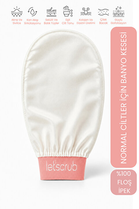 LET'SCRUB 1 Adet Ekru Banyo Duş Kesesi Peeling Eldiveni %100 Floş Ipek Normal Ciltler Için