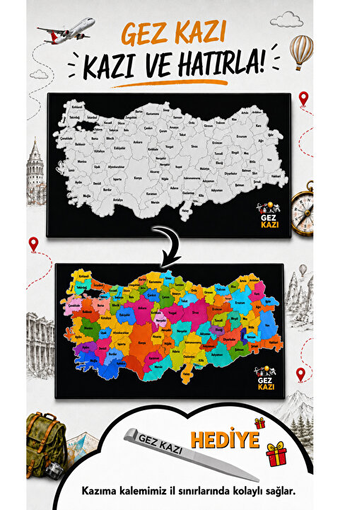 Føniks Gez Kazı Magnet Türkiye Haritası -Scratch Map - Kolay Kazınabilir Harita - Tarvel and Scratch - Kazınan - Gezkazı