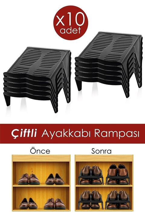 Nandy Home Çiftli Ayakkabı Rampası 10' Lu Siyah