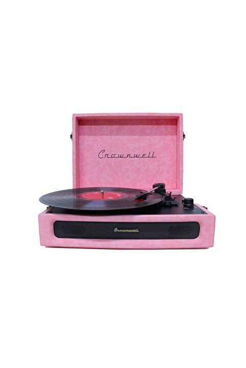 pazard Casablanca Serisi Retro Çanta Pikap – Pembe Süet Kaplama, Dahili Hoparlörlü, 3 Hızlı (33/45/78 RPM), Bluetooth Bağlantılı, Taşınabilir Vintage Plak Çalar