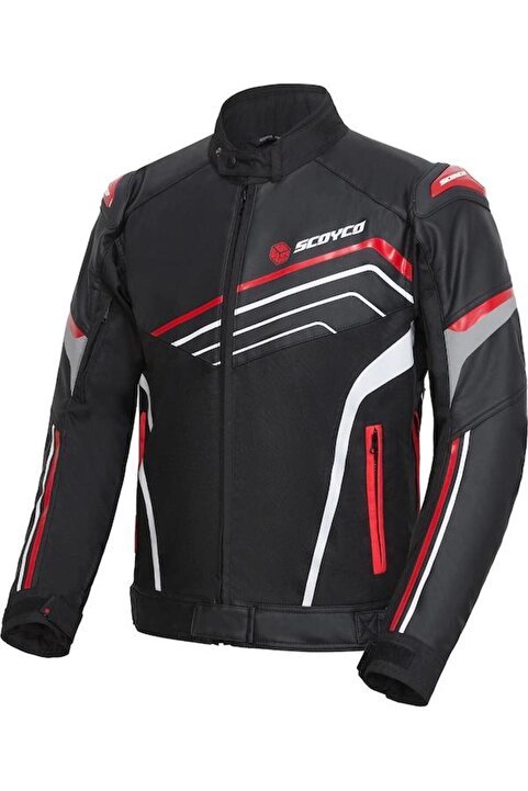 Scoyco JK153 Motosiklet Montu Deri 4 Mevsim Oxford 600-D Dayanıklı Kumaş Motorcu Mont Red