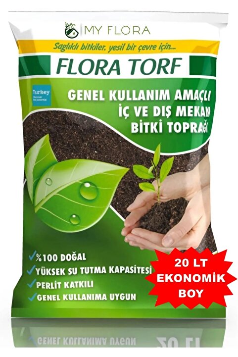 my flora Torf 20 Lt Özel Karışımlı Perlit Katkılı Iç Dış Mekan Bitki Yetiştirme Toprağı