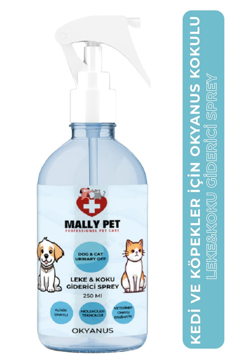 MALLY PET PROFESSIONEL PET CARE Evcil Hayvanlar Için Leke Ve Koku Giderici Sprey Okyanus Kokulu 250 ml