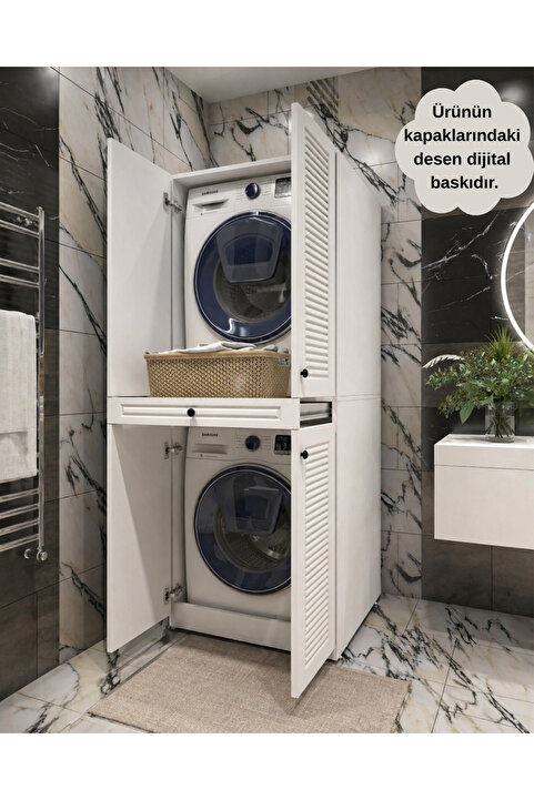 ERİZA Banyo Dolabı, Çamaşır Sepeti Çekmeceli Çamaşır Ve Kurutma Makinesi Dolabı (CODE 02)