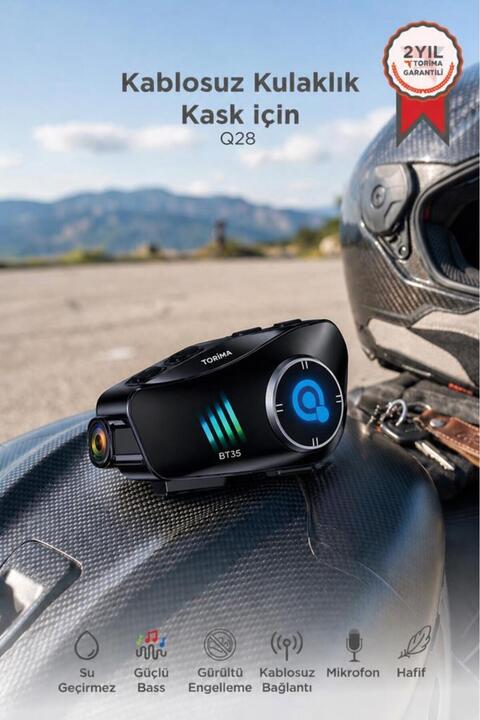 Torima Bluetooth Motosiklet Kask Kulaklığı Intercom 32GB SD Kartlı Helmet Q28 Siyah