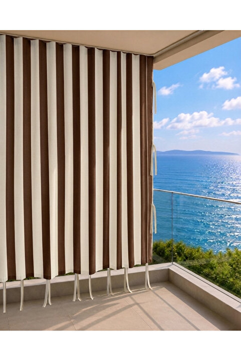 ERCANLI Balkon Perdesi Branda Kumaşı-enxboy Yağmur Geçirmez-kalın-bağcıklı-düğmeli Kahve Krem