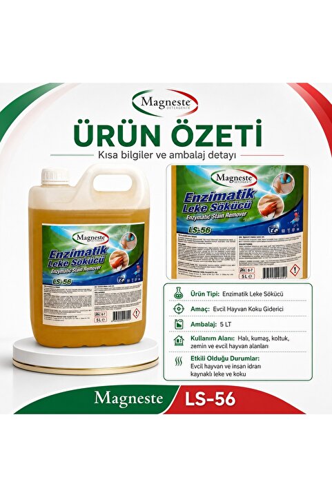 Magneste LS-56 Enzimatik Leke Sökücü ve Koku Giderici 5 L – Kedi, Köpek ve İnsan Kaynaklı İdrar Lekeleri İçin