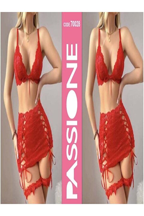 REAL PASSİONE Dantelli Mini etekli Bacak Detaylı Fantezi Sütyen Takım