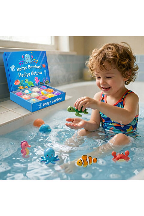 Magicway Sürpriz Oyuncaklı Banyo Bombası 1 Adet Top Suya Atınca Köpüren İçinden Oyuncak Çıkar Eğlendirici Banyo Topu
