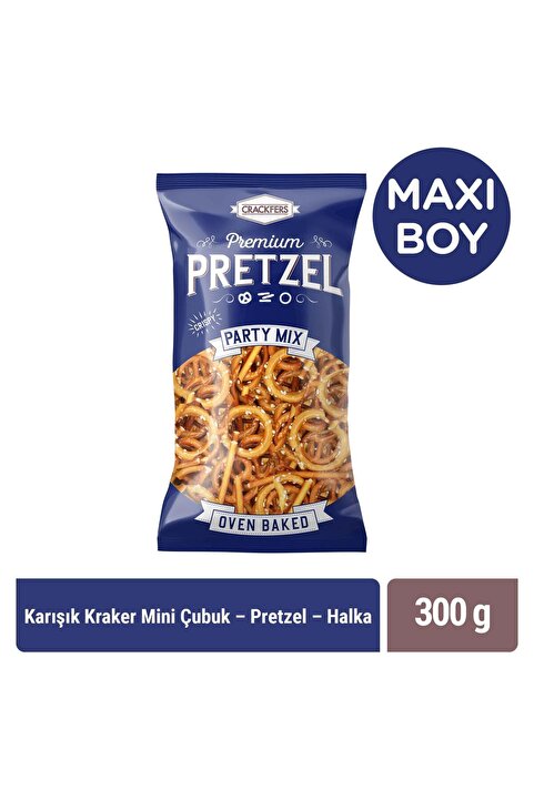 Crackfers Pretzel Tuzlu Mix Maxi Boy Kraker Kısa Çubuk - Fiyonk - Halka 300 gr