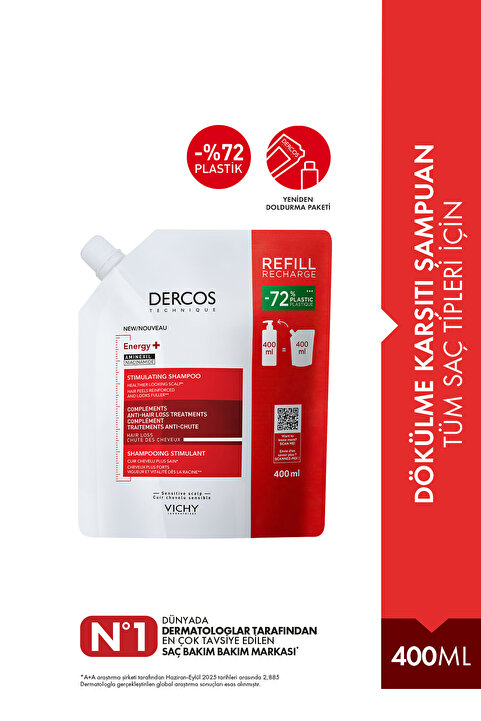Vichy Dercos Energisant Niasinamid İçeren Koparak Saç Dökülmesine Karşı Etkili Şampuan Refill 400 ml