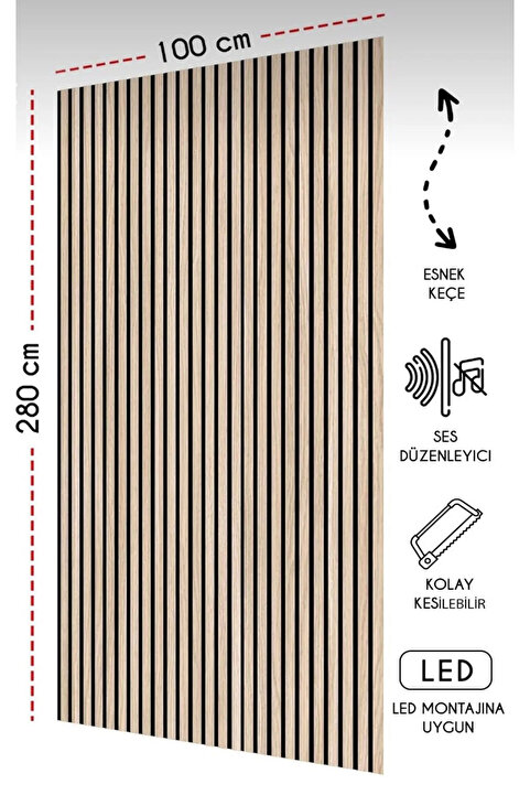 ALPLOG Mdf Ahşap Akustik Duvar ve Tavan Kaplama Paneli 100x280 Safir Meşe