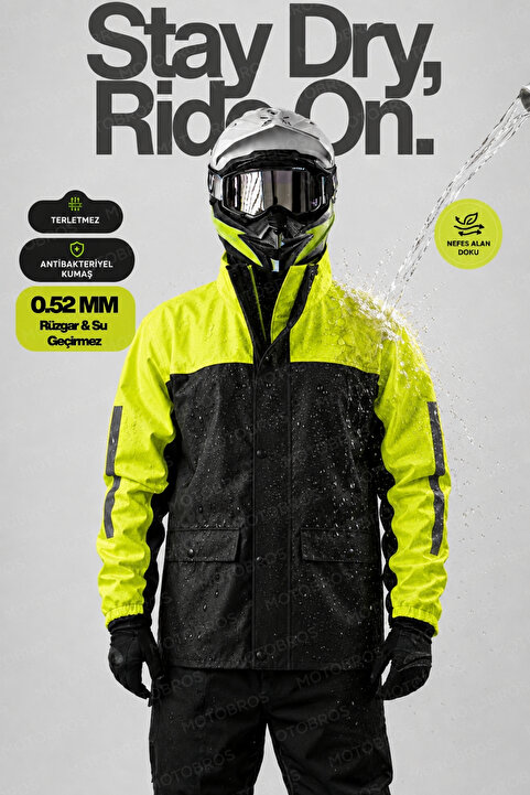 Motobros MOTORCU YAĞMURLUK MOTOSİKLET YAĞMURLUĞU NEON PREMİUM CEPLİ ASTARLI SU GEÇİRMEZ (GARANTİLİ ÜRÜN)