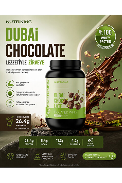 Nutriking Whey Isolate Protein 2000 Gr 66 Servis Dubai Çikolatası