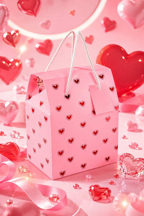 OGTWO Premium Konsept Tasarım Hediye Kutusu & Çanta Sevgiliye Kalpli Karton Hediye Paketi Kutu 24x14x20cm