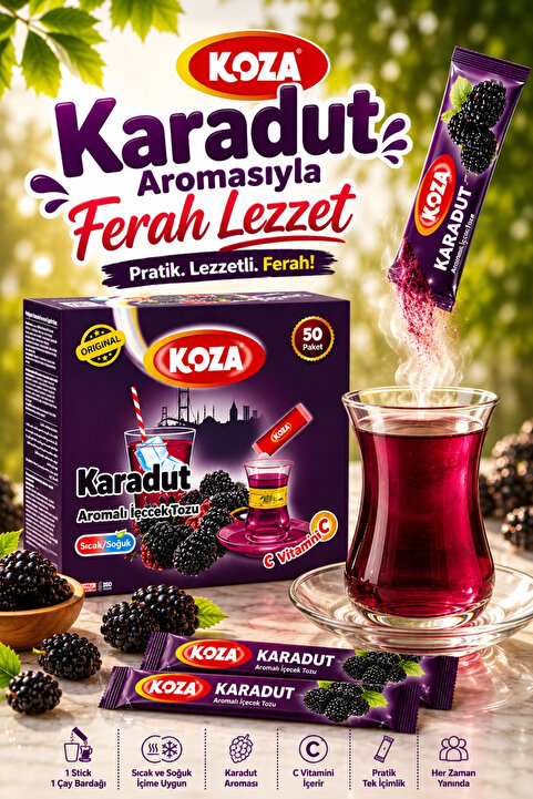 Koza Gurmelerin Seçimi Pratik Lezzet Karadut Aromalı Tek İçimlik Premium İçecek Tozu 50 Stick