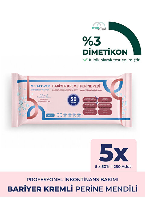 MED-COVER Bariyer Kremli Perine Bölgesi Temizleme Pedi/mendili 50'li - 5 Adet