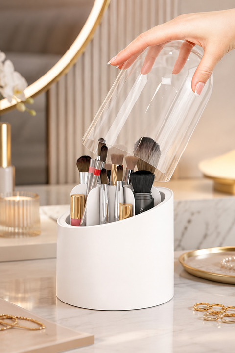 Pufwin Home Deluxe Makyaj Fırçası Ve Kozmetik Düzenleyici Şeffaf Kapaklı Hijyenik Organizer