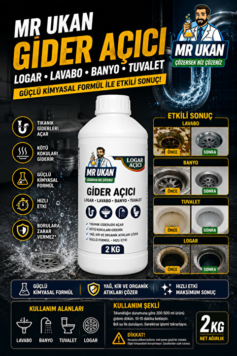 Dr.Ozz 680 Gider Açıcı Logar Lavabo Banyo Tuvalet Gideri Açıcı Güçlü Kimyasal 2 Kg