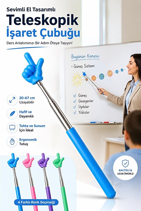 İndirimKap Uzayan Katlanabilir Konuşma ve Okuma Kılavuzu Çubuğu Öğretmen Parmak İşaret Çubuğu Tahta (20 cm-67cm)