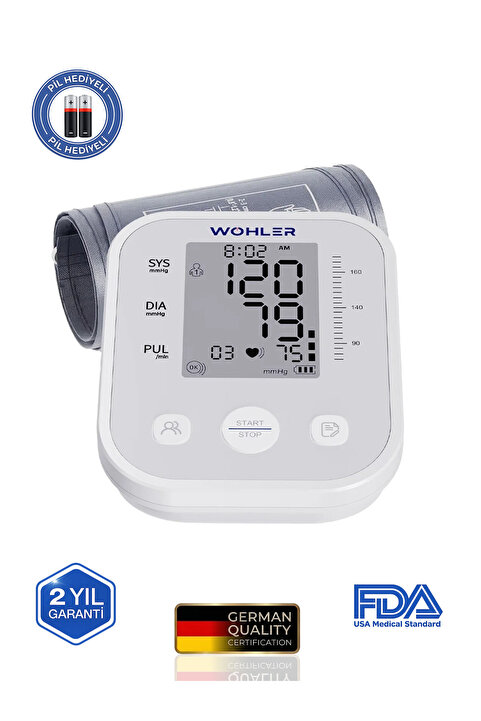 Wohler Üst Koldan Ölçer Dijital Tansiyon Aleti , Nabız Ölçer, TYPC-E , 99 Ölçüm Hafıza Çantalı