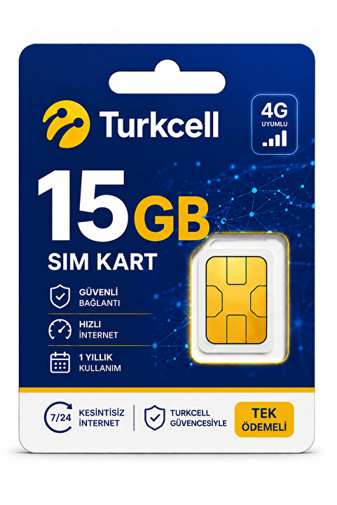Opticam 4g Turkcell Her Ay 15 gb Sim Kartı 1 Yıllık Tek Ödeme Data m2m Hattı Güvenlik Kamerası Modem Hattı