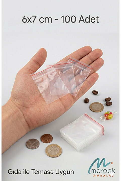 Merpak Ambalaj Kilitli Torba 6x7 Cm 100'lü Kilitli Buzdolabı Poşeti Şeffaf Kilitli Poşet Kilitli Saklama Poşeti