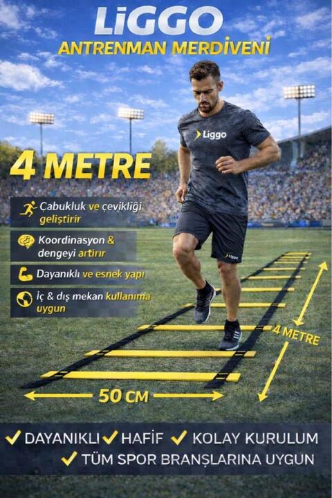 Liggo Antrenman Merdiveni 4 Metre 10 Çubuklu İdman Merdiveni Geniş Çubuk Boy
