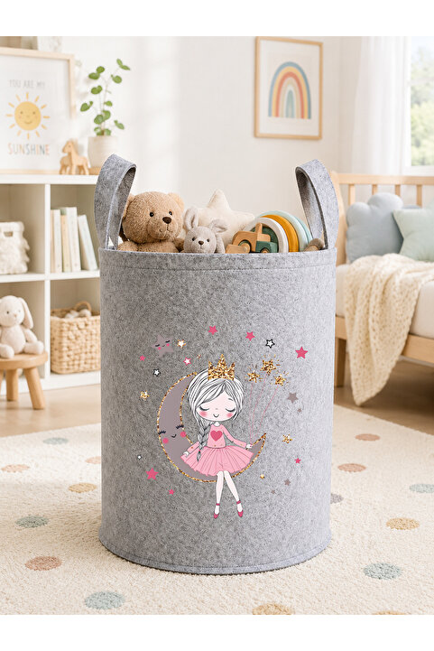 Trend Sizde Prenses Desenli Bebek Çocuk Odası Düzenleyici Saklama Kutusu Oyuncak Kirli Sepeti 50x40 Cm