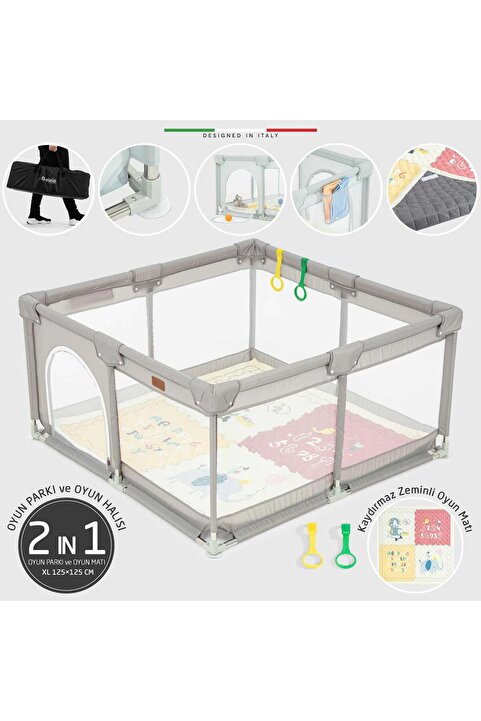 Elele Parma 2in1 Oyun Parkı Oyun Alanı ve Oyun Matı Halısı 125x125 cm Kahverengi
