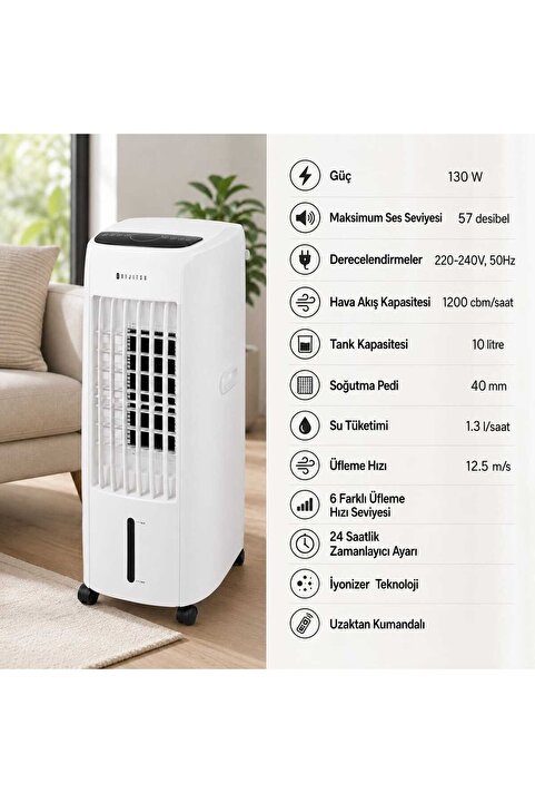 Dijitsu VN45 Hava Soğutucu 6 Hız Ayarı 24 Saat Zaman Ayarı 10 Litre Su Tankı 130 Watt