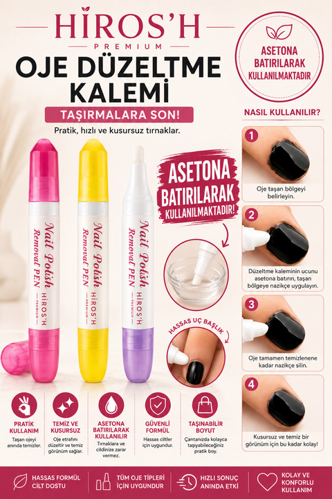 HİROS'H Oje Temizleyici ve Düzeltme Kalemi Nail Polish Removal Pen