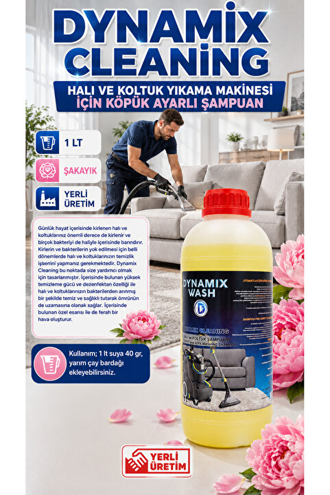 dynamix wash Halı Ve Koltuk Yıkama Makinesi Şampuanı (KÖPÜK AYARLI) 1kg - Şakayık Kokulu