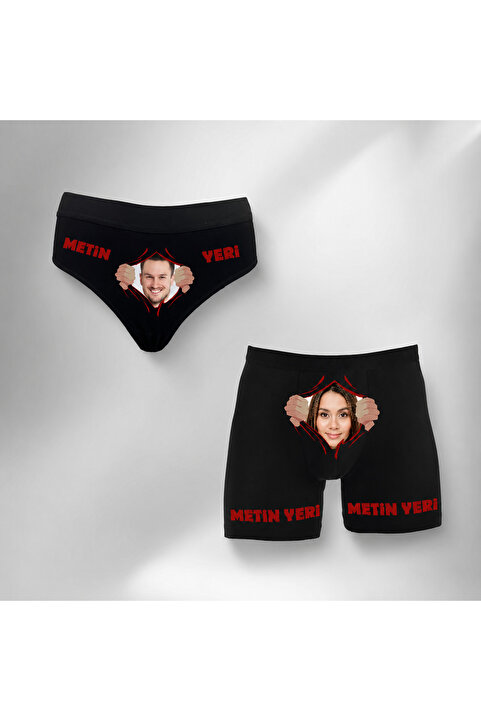 TexKid Kutulu Kişiye Özel Ce-e Tasarımlı Kadın Külot Ve Erkek Boxer İkili Set