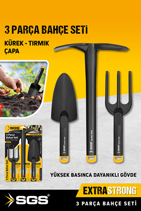 Sgs 3120 Hobi 3'lü Mini Bahçe Seti Plastik Çapa Tırmık Kürek Saksı Çiçek Ekim Bakım Seti