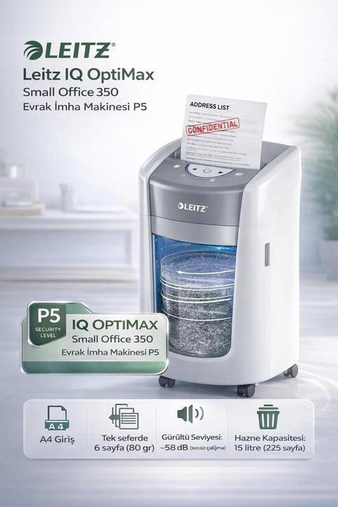 Leitz IQ OptiMax Home Office 225 Evrak İmha Makinesi P5 - KOD:80090000