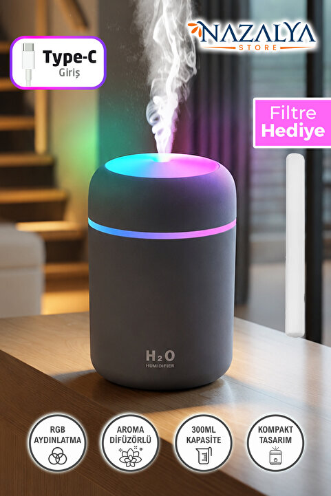 Nazalya 300 ml Ulrasonik Ledli Hava Nemlendirici Buhar Makinesi Ve Aroma Difüzörü