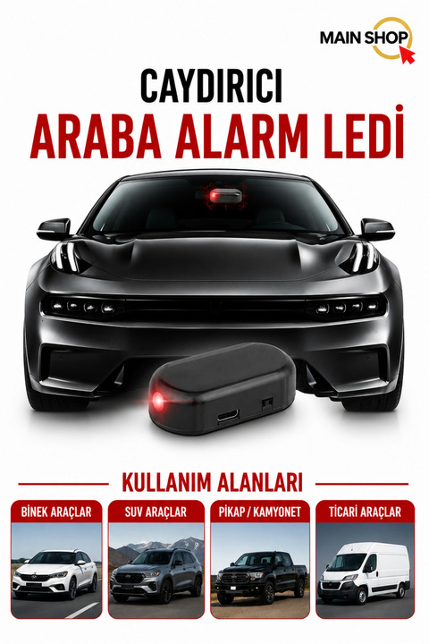 MAİN SHOP 1 Adet Kırmızı Renk Araba Güneş Enerjili Hırsızlık Önleyici Caydırıcı Alarm Ledi M-498