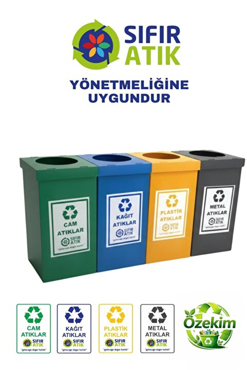 özekim Geri Dönüşüm Sıfır Atık Kutusu 4'lü Set A Kalite Kargo Dahil