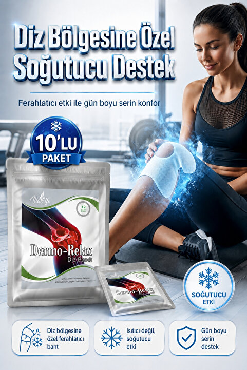 İlla Life Hızlı Etkili Yeni Dermo Relax Diz Bandı Diz Bacak Bölgesi İçin Özel Sporcu Soğutucu Bant 10'lu