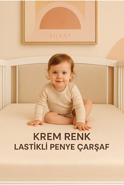 SUVAY Krem Bebek Lastikli Çarşaf %100 Pamuklu Penye Park Yatak|60x120|70x110|70x120|70x130|70x140|80x130